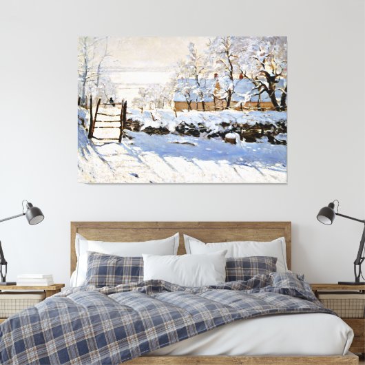 Monet - De Magpie, beroemd schilderij, Canvas Afdruk (Insitu (Slaapkamer))