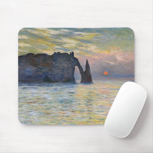 Monet - De Manneport, Klif bij Etretat, Zonsonderg Muismat (Met muis)