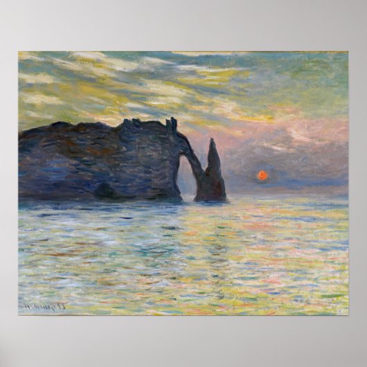 Monet - De Manneport, Klif bij Etretat, Zonsonderg Poster (Voorkant)