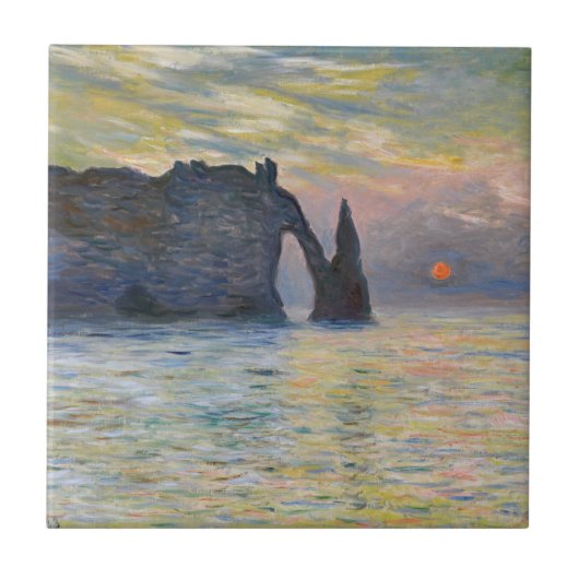 Monet - De Manneport, Klif bij Etretat, Zonsonderg Tegeltje (Voorkant)