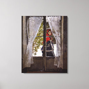 Monet - De Rode Sjaal Canvas Afdruk