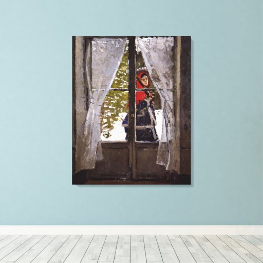 Monet - De Rode Sjaal Canvas Afdruk (Insitu (Houten vloer))