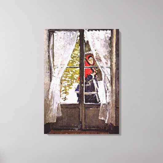 Monet - De Rode Sjaal, Impressionisme Canvas Afdruk (Voorkant)