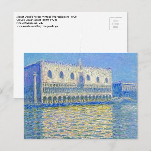 Monet Doge's Palace Impressionisme Briefkaart (Voorkant / Achterkant)
