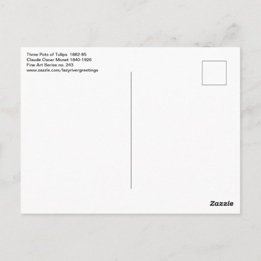 Monet Drie Pots Tulps Briefkaart (Achterkant)