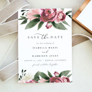 MONET - Dusty Pink Floral Garden Save the Date Kaart