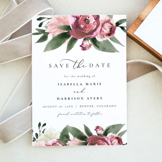 MONET - Dusty Pink Floral Garden Save the Date Kaart