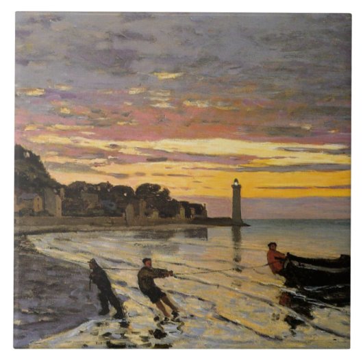 Monet - Een Boat Ashore, mooie kunst, Tegeltje (Voorkant)