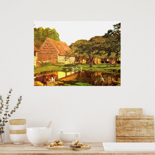 Monet - Een Farmyard in Normandy Poster (Keuken)