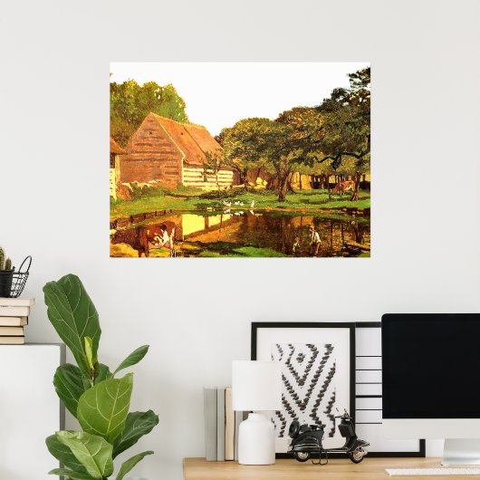 Monet - Een Farmyard in Normandy Poster (Thuiskantoor)