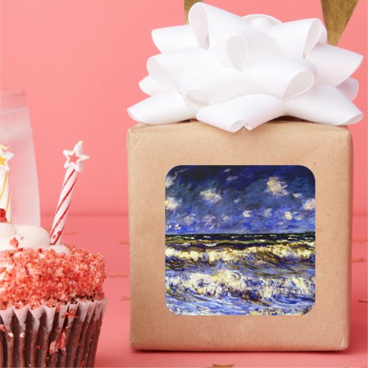 Monet - Een Stormy-Zee Vierkante Sticker (Feest)