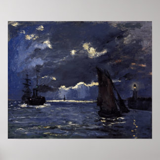 Monet - een zeeschip dat op motorlicht wordt gepla poster