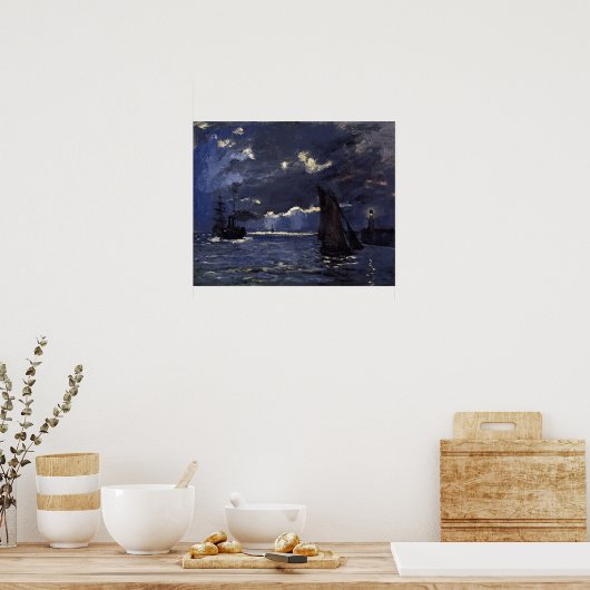 Monet - een zeeschip dat op motorlicht wordt gepla poster (Keuken)