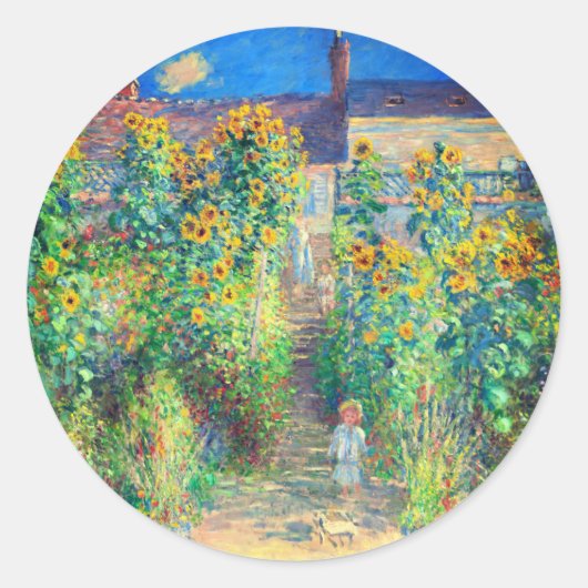 Monet Flower Garden Ronde Sticker (Voorkant)