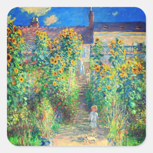 Monet Flower Garden Vierkante Sticker (Voorkant)