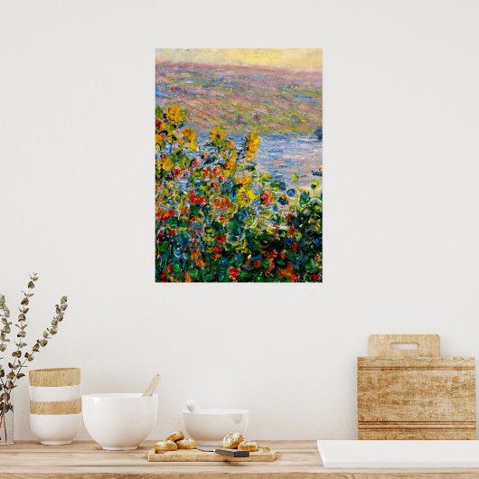 Monet - Flowerbedds te Vetheuil Poster (Keuken)