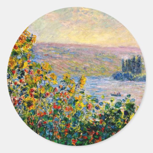 Monet - Flowerbedds te Vetheuil Ronde Sticker (Voorkant)