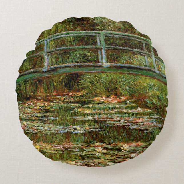 Monet Franse Japanse Brug Giverney Rond Kussen (Voorkant)