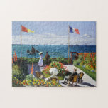 Monet Garden op Sainte Adresse Puzzle Legpuzzel<br><div class="desc">Monet Garden in Sainte Adresse puzzle. Olie op canvas 1867. Een van de beroemdste vroege schilderijen van de Franse impressionist Claude Monet, Garden in Sainte-Adresse, heeft een paar dat staat voor de haven van Sainte Adresse voor de Franse vlag. De tuin waarin ze staan is vol met bloemen, zweefboten en...</div>