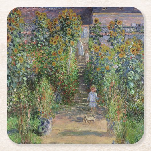 Monet Garden Vetheuil Impressionim Painting Kartonnen Onderzetters (Voorkant)