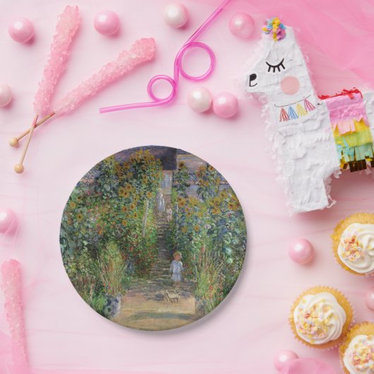 Monet Garden Vetheuil Impressionim Painting Papieren Bordje (Feest)