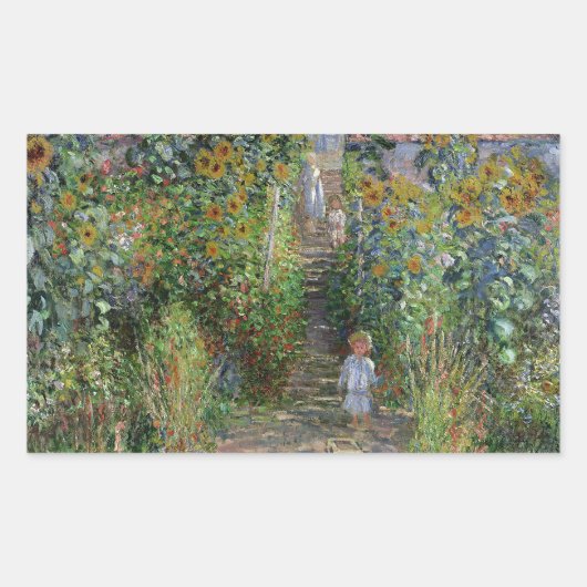 Monet Garden Vetheuil Impressionim Painting Rechthoekige Sticker (Voorkant)