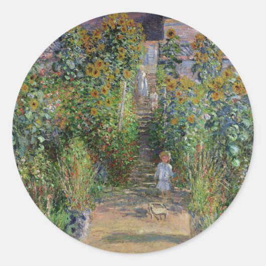 Monet Garden Vetheuil Impressionim Painting Ronde Sticker (Voorkant)