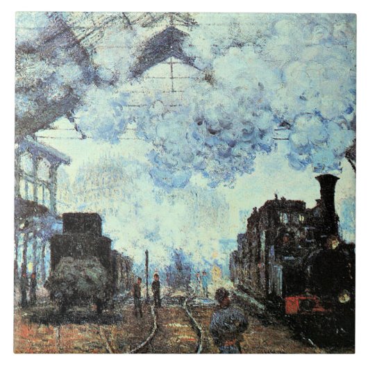 Monet - Gare St. Lazare, Aankomst van de trein Tegeltje (Voorkant)