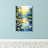 Monet-geïnspireerde Lily Pond bij Sunrise Impressi Canvas Afdruk (Insitu (Houten vloer))