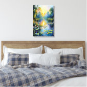 Monet-geïnspireerde Lily Pond bij Sunrise Impressi Canvas Afdruk (Insitu (Slaapkamer))