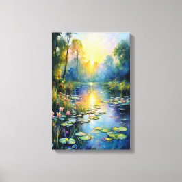 Monet-geïnspireerde Lily Pond bij Sunrise Impressi Canvas Afdruk