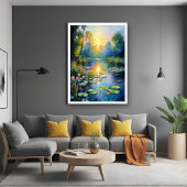 Monet-geïnspireerde Lily Pond bij Sunrise Impressi Perfect Poster