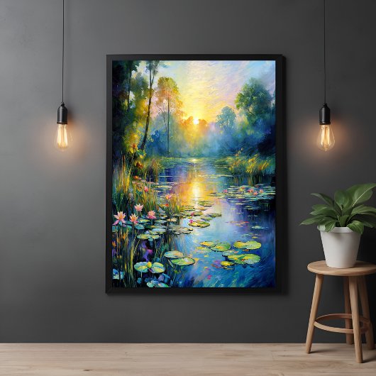 Monet-geïnspireerde Lily Pond bij Sunrise Impressi Perfect Poster