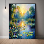 Monet-geïnspireerde Lily Pond bij Sunrise Impressi Poster<br><div class="desc">Transformeer uw ruimte met deze serene Monet-geïnspireerde lelievijverscène poster print, een AI-gegenereerd meesterwerk dat de rustige schoonheid van een zonsopgang boven een watertuin vastlegt. Dit kunstwerk is een levendig eerbetoon aan het impressionisme, met zachte, flikkerende penseelstreken die gloeiende waterlelies, weelderig groen en een glinsterende reflectie van ochtendlicht verbeelden. Ideaal voor...</div>