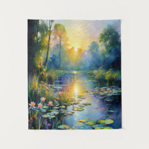 Monet-geïnspireerde Lily Pond bij Sunrise Impressi Wandkleed