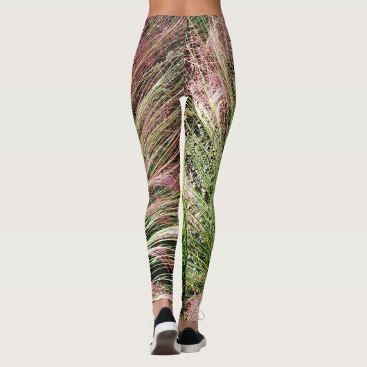 Monet geïnspireerde roze en groene Muhly Grass Abs Leggings (Achterkant)