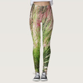 Monet geïnspireerde roze en groene Muhly Grass Abs Leggings (Voorkant)
