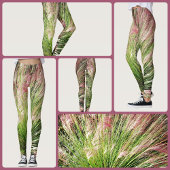 Monet geïnspireerde roze en groene Muhly Grass Abs Leggings