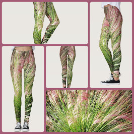 Monet geïnspireerde roze en groene Muhly Grass Abs Leggings