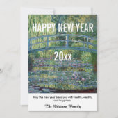 Monet - Gelukkig nieuwjaar en waterlelies vijver Feestdagenkaart (Voorkant)
