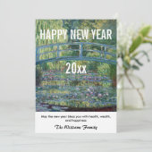 Monet - Gelukkig nieuwjaar en waterlelies vijver Feestdagenkaart (Staand voorkant)