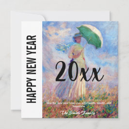 Monet - Gelukkig nieuwjaar / Vrouw met parasol Feestdagenkaart