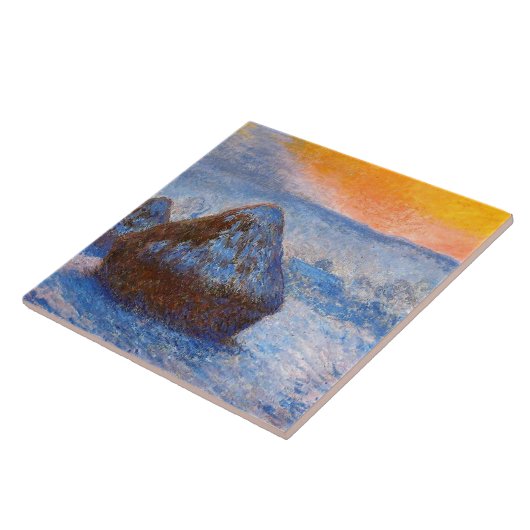 Monet - Graanschoven bij zonsondergang, Sneeuw Eff Tegeltje (Zijkant)