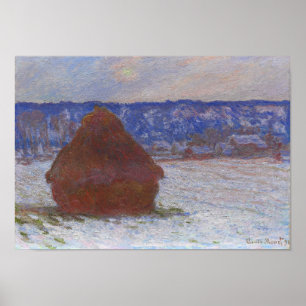 Monet - Graanschuur (Sneeuw Effect Bewolkte Dag) Poster