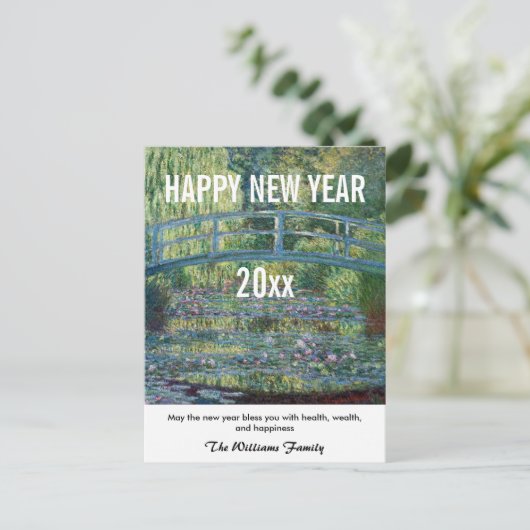 Monet - Happy New Year en Water Lily Passer Briefkaart (Staand voorkant)