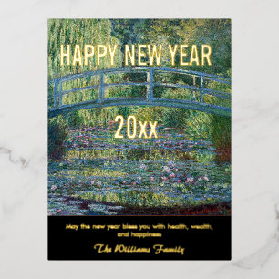 Monet - Happy New Year en Water Lily Passer Folie Feestdagen Briefkaart