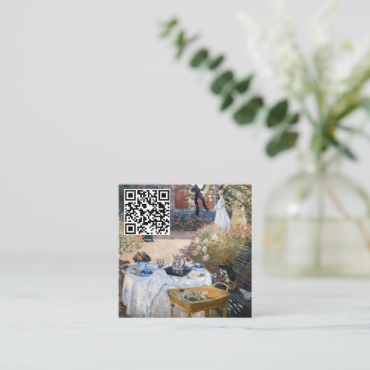 Monet - Het Luncheon, decoratief paneel - QR-code Vierkante Visitekaartje (Staand voorkant)