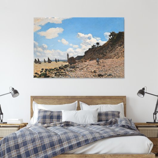 Monet - Het strand van Honfleur Canvas Afdruk (Insitu (Slaapkamer))