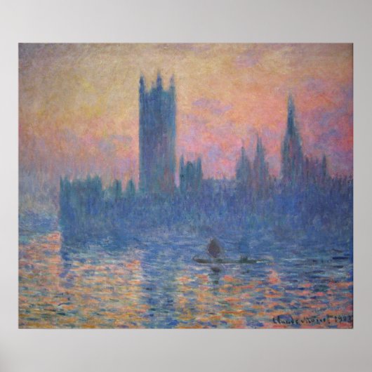 Monet - Huizen van het Parlement op zonsondergang Poster (Voorkant)