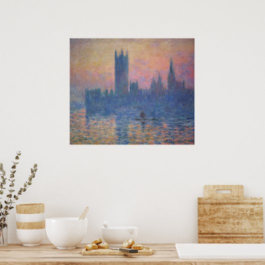 Monet - Huizen van het Parlement op zonsondergang Poster (Keuken)